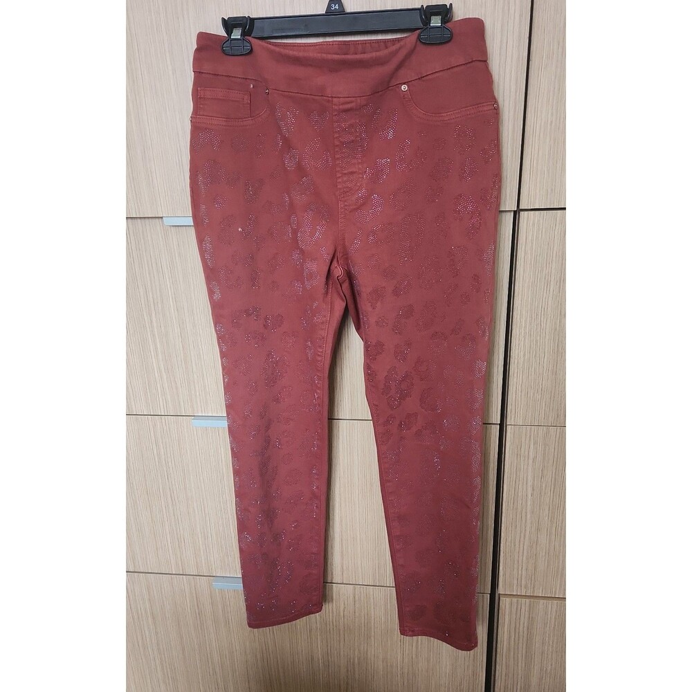 Chico's Jegging Ankle Pull-on Jeans Burnt Orange w/ Leopard Print Size 1.5 US 10